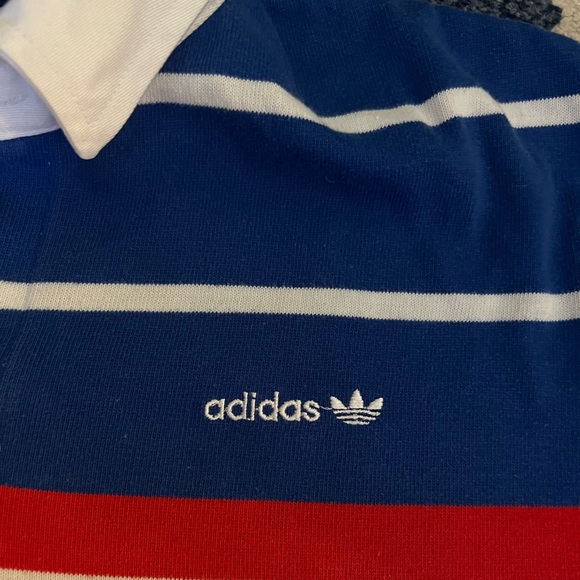 VINTAGE Adidas Rugby Polo Striped Stripes Blue Red White Longsleeve Large RARE - Picture 3 of 7